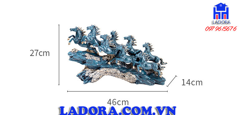 kích thước tượng ngựa bát mã truy phong màu xanh tại ladora