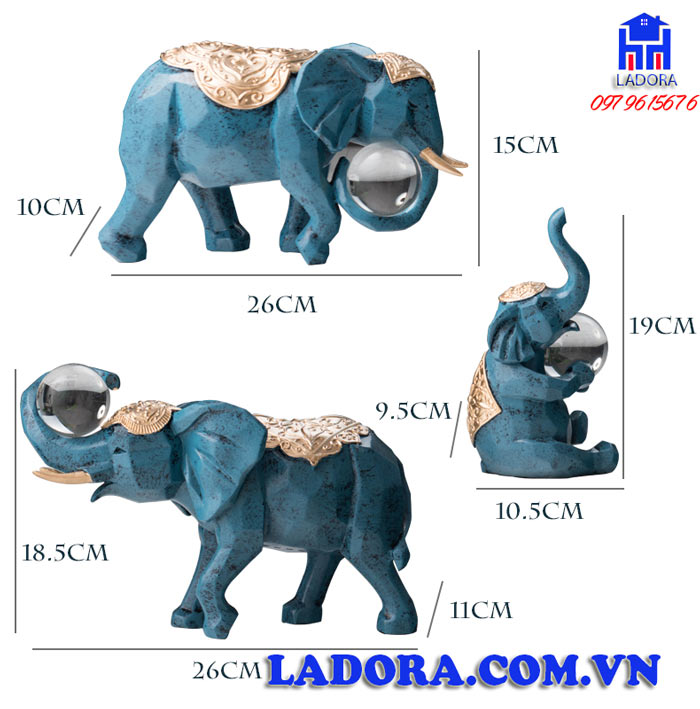 kích thước tượng decor trang trí gia đình voi tại ladora shop