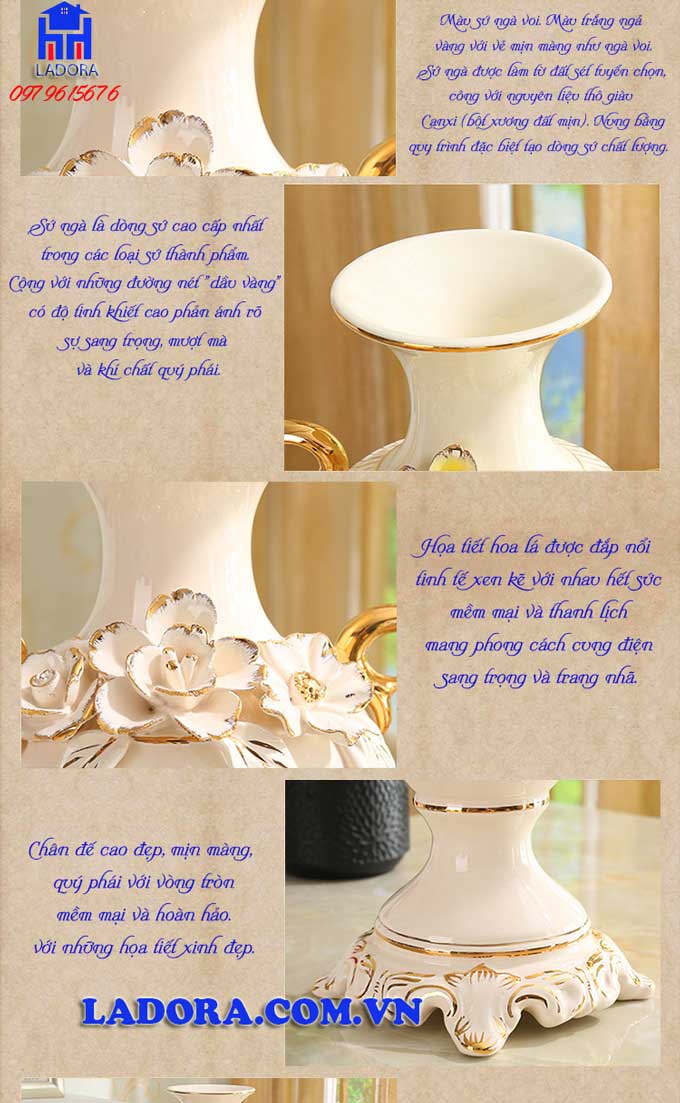 bình gốm với chất liệu sứ màu ngà voi cao cấp