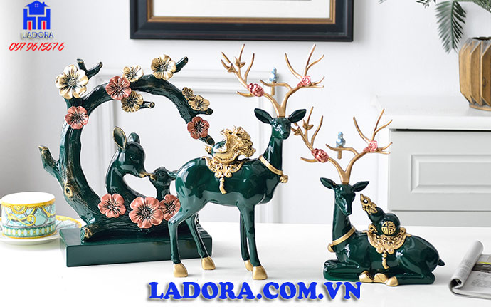 cặp hươu trang trí nhà đẹp tại ladora shop
