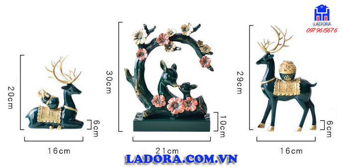 kích thước cặp hươu decor trang trí nhà đẹp tại ladora