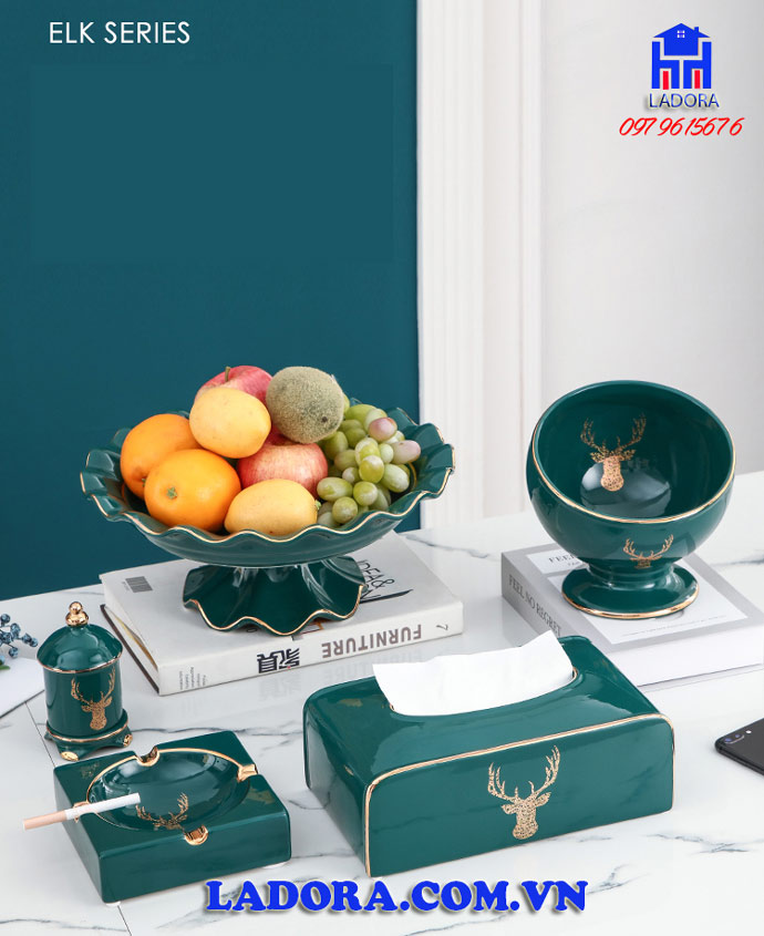 bộ đồ trang trí bàn ăn gồm đĩa trái cây đẹp, hộp đựng giấy cao cấp phong cách bắc âu