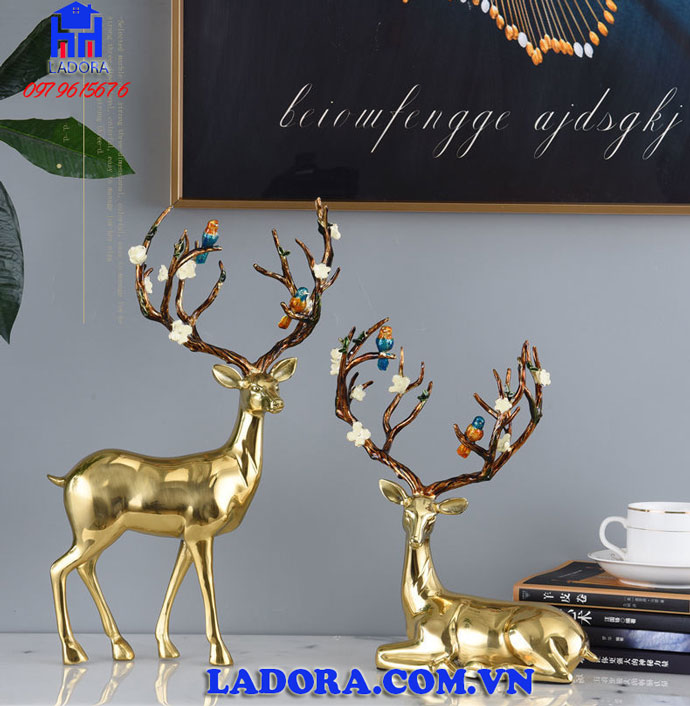 đồ trang trí nội thất cặp hươu làm quà mừng thọ