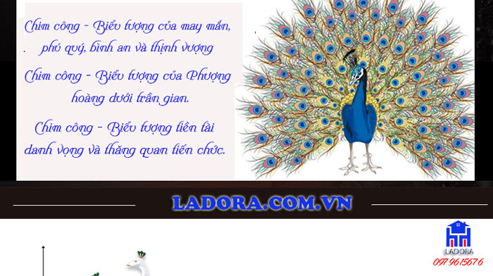 kích thước chất liệu decor đôi chim công tại ladora