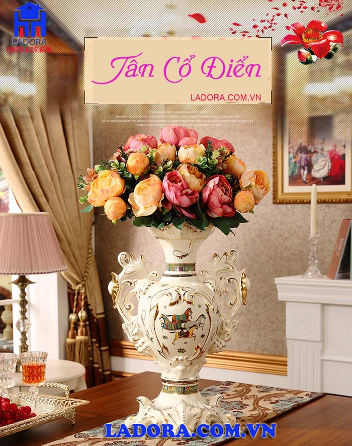 bình hoa trang trí nội thất cao cấp tân cổ điển đẹp và sang trọng tại ladora