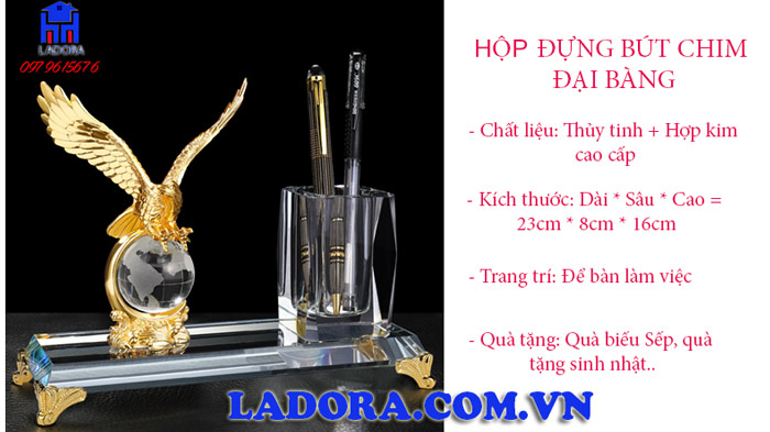 kích thước của hộp đựng bút để bàn chim đại bàng tại ladora