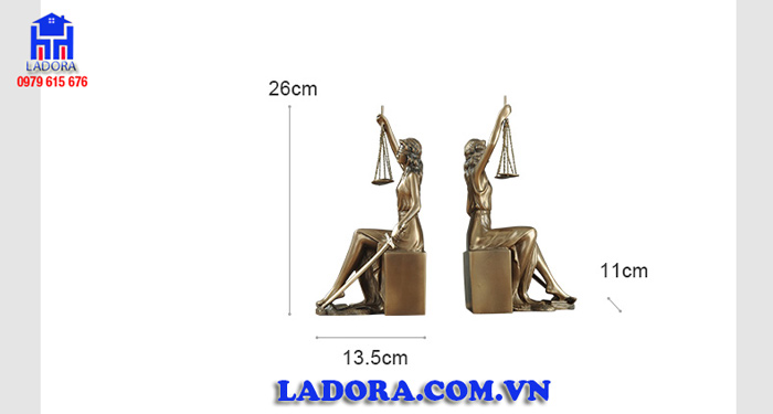 kích thước của bộ giá chặn sách nữ thần công lý