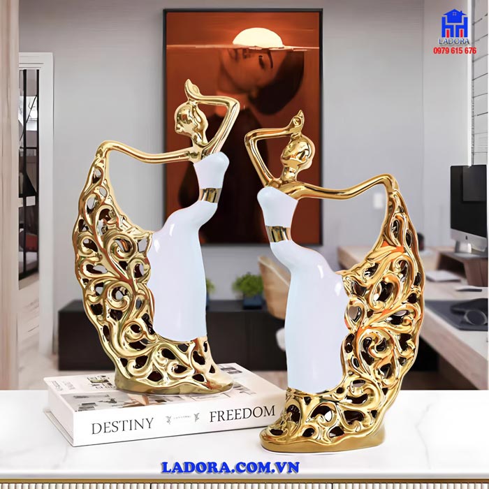 tượng decor cô gái múa màu trắng