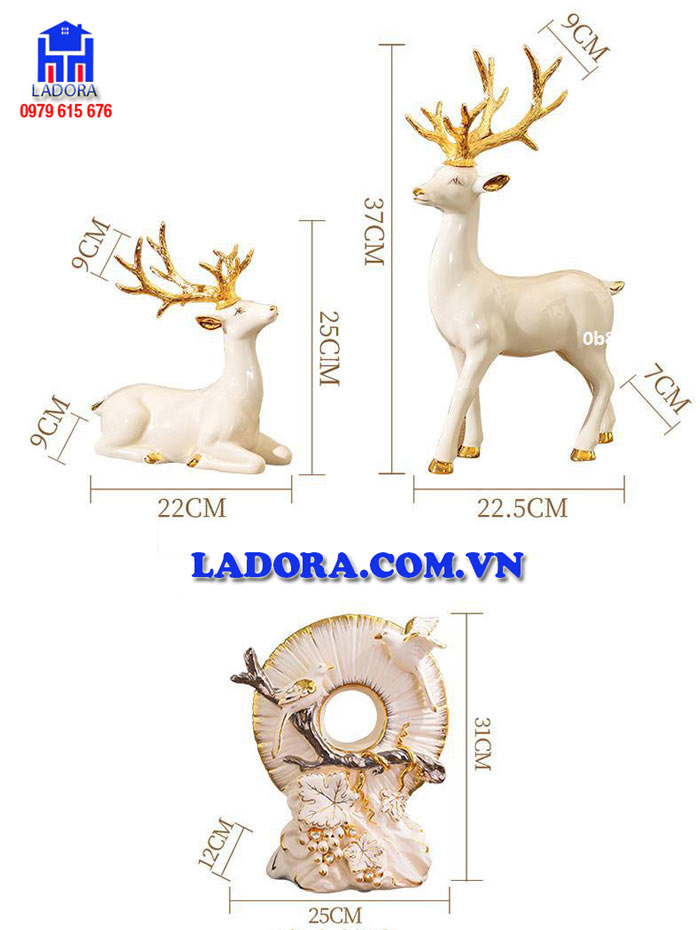 kích thước tượng cặp hươu và decor hoa mặt trời tại ladora