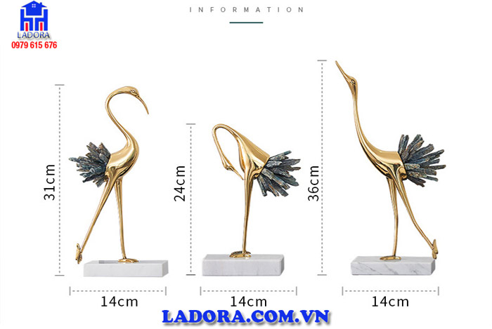 kích thước của tượng chim hồng hạc tại ladora