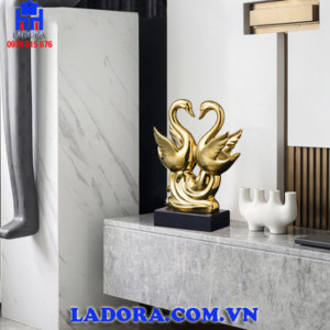 tượng trang trí chim thiên nga gốm sứ mạ vàng