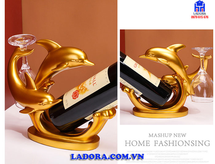 chi tiết kệ rượu đôi cá heo tại Ladora