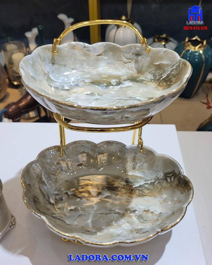 đĩa đựng hoa quả phủ vân đá