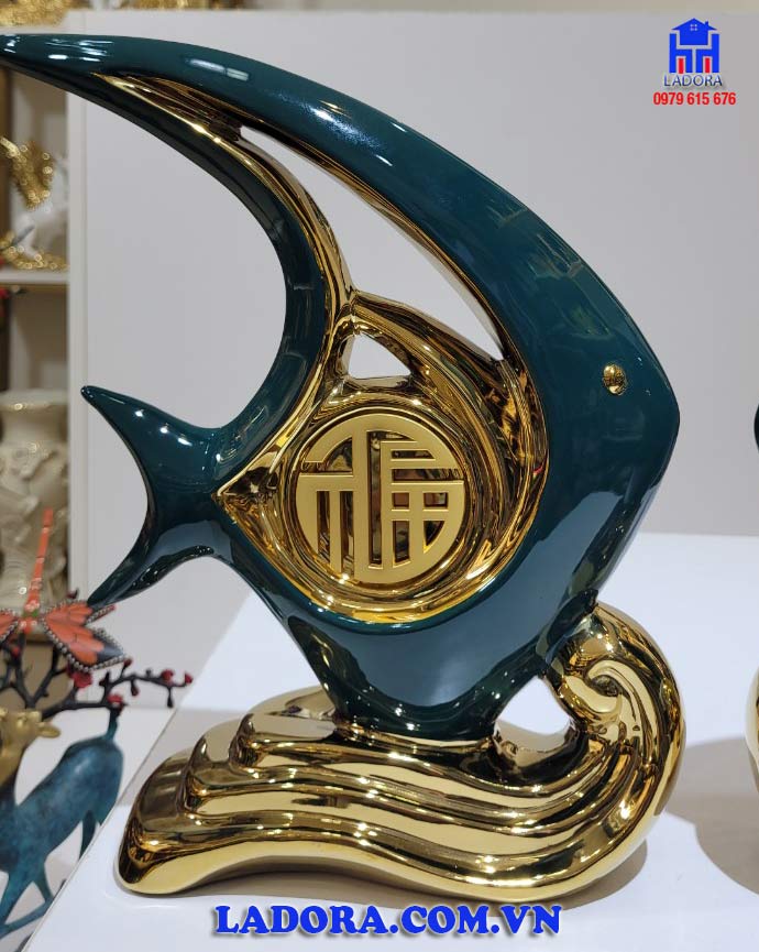 Tượng decor đôi cá song hỷ