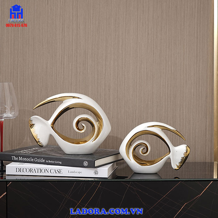 Tượng trang trí đôi cá gốm sứ