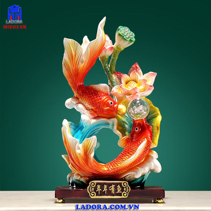 Tượng song ngư nhả ngọc phong thủy