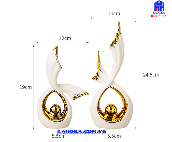 Kích thước tượng decor đôi cánh chim bay tại Ladora Shop