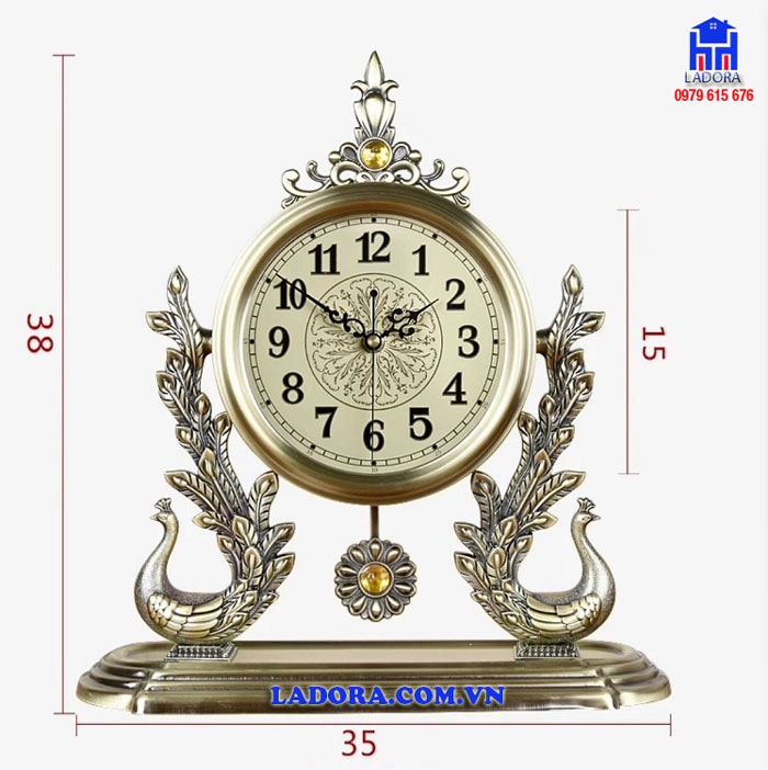 Kích thước đồng hồ chim công tại Ladora Shop