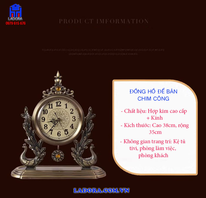 Thông tin về sản phẩm đồng hồ chim công tại Ladora